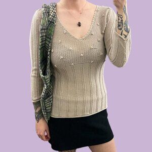 vintage 90s rosette girly boho granola knit top